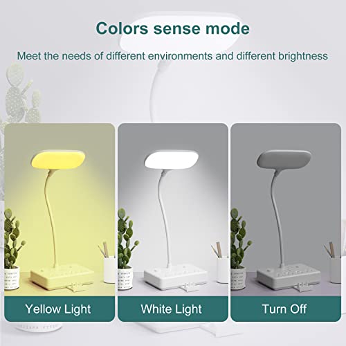 LED Desk Lamp with 2 USB Charging Port and 4 AC Power Outlet - 3 Lighting Modes, Adjustable Gooseneck, Eye-Caring Small White Table Lamp for Home Office College Dorm Room Essentials