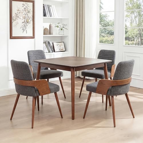 Dining Room Chairs Set of 4,Mid Century Modern Kitchen Chairs,Upholstered Accent Chairs,Metal Legs Wooden Desk Chairs,Armless and No Wheels for Kitchen Dining Living Room,Gray Fabric - color: Gray Fabric, size: Set of 4