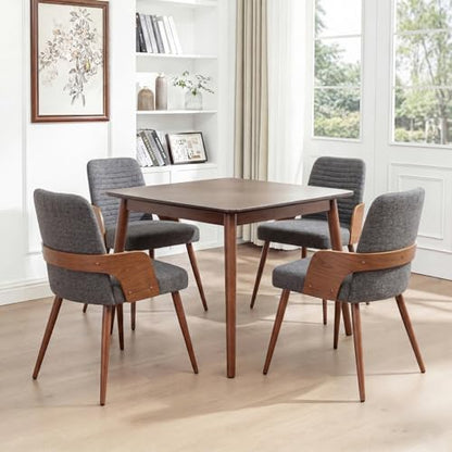 Dining Room Chairs Set of 4,Mid Century Modern Kitchen Chairs,Upholstered Accent Chairs,Metal Legs Wooden Desk Chairs,Armless and No Wheels for Kitchen Dining Living Room,Gray Fabric - color: Gray Fabric, size: Set of 4