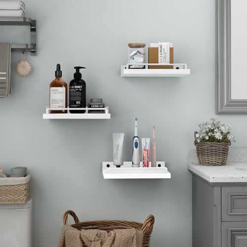 RYOFOBETTO Small Floating Shelf, 6 X 9 Inches Farmhouse Wall Shelves for Living Room, Bedroom, Picture Frames, Plants, Kitchen, Set of 3 (White) - color: White, size: 9"
