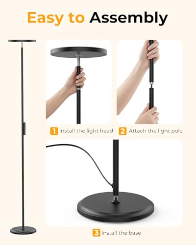 Floor Lamps for Living Room, 69" Tall LED Lamp, 2800LM Standing Lamp Remote & Foot Switch with 1H Timer, 2700-6500K Stepless Dimmable Modern Pole Light for Bedroom, Reading, Black - color: Black