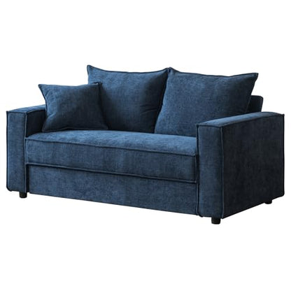 YUHUASHI Linen Fabric Loveseat Sofa, Modern Upholstered 2-Seater Couch with Square Arms and Throw Pillow, Sturdy Small Space Sofa Furniture for Living Room Bedroom Apartment (Blue, 65 Inch W) - color: Blue, size: 65 Inch W