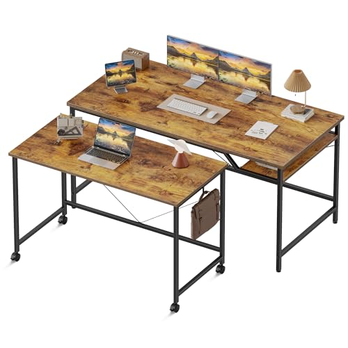48 Inch Computer Desk & 32 Inch Small Rolling Desk, 2pcs | Simple Writing Table for Home Office Bedroom Work Study, Brown - color: Rustic Brown, size: 32"&48"