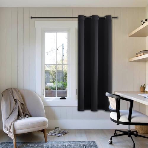 ChrisDowa Small Window Curtains 50 Inches Long for Bedroom Door Curtain | 29W x 50L, Black, Room Darkening Drapes, Doorway Curtain for Living Room/Kitchen/Closet, Thermal Insulated, 1 Panel - color: Black, size: 29"W x 50"L (Pack of 1)