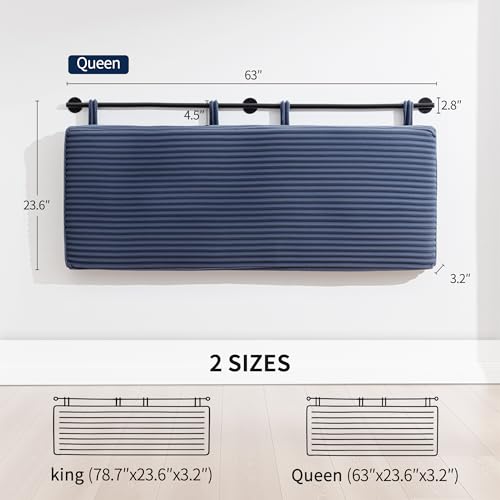 Queen Headboard Only, Wall Mounted Hanging Upholstered Bed Head Board | Modern Vertical Channel Design of Fine Flannel, Elegant Dark Blue Fluted Headboard for Bedroom (Dark Blue, Queen Size ) - color: Flannel/Dark Blue, size: Queen