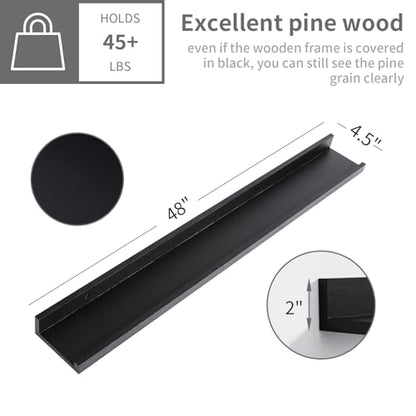 MBYD 48 Inch Long Dark Black Floating Photo Shelves with Lip, Picture Ledge Shelf Set of 3 Same Sizes, Wall Mounted Wooden Shelf for Bedroom Bathroom Kitchen Bathroom Living Room - color: Black, size: Set of 3 48 in