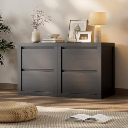 Nightstand with 2 Drawers, Modern Bedside Table with Handless Design, Wood End Table with Thickened Design, Night Stand for Bedroom, Black - color: Black