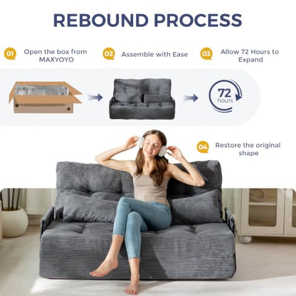 MAXYOYO Adjustable Folding Sofa Bed Couch with 2 Pillows, Dark Grey | Multi-Functional Bean Bag Bed, 5-Position Foldable Lazy Floor Sofa Bed with Armrest, Versatile Floor Seating for Reading - color: Dark Grey