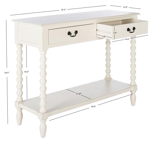 SAFAVIEH Furniture - Athena 2-Drawer Console Table - Distressed White - Solid Wood - Farmhouse Classic Design - Ideal for Entryway, Living Room, Hallway, 35.5" W x 13" D x 29.5" H (CNS5702A) - color: Distressed White
