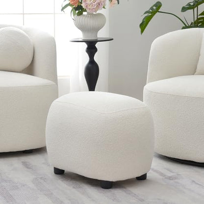 KINWELL Round Boucle Upholstered Ottoman Chair Padded Seat Footstool, Beige | Easy Assembled Modern Soft Sofa Couch Loveseat Chair Footrest, Extra Seating for Bedroom Entryway, 18.5" D x 23" W x 16.5" H - color: Beige