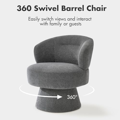 360° Swivel Accent Chairs, Modern Chenille Upholstered Boucle Dining Chair with Back, Vanity Chair Accent Armchair Side Chairs for Dining/Living Room, Bedroom, Gray - color: Grey, size: 1 Chair