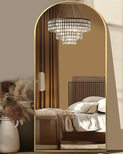Antok 68" x26” Arched Full Length Floor Mirror, Gold Aluminum Frame, Free Standing/Wall Mount/Leaning for Bedroom, Living Room, Dressing Room - color: Gold, size: 68"L x 26"W