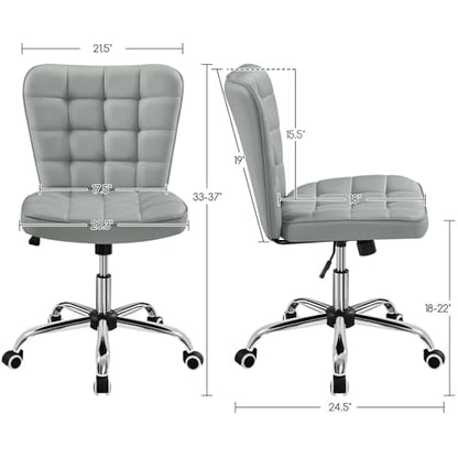 Yaheetech Light Gray Tufted Armless Desk Chair with Wheels, Faux Leather | Thick foam cushioned seat tilts back to relax, lifts 18-22 in, spins 360 degrees, holds 300 lb, and assembles with ease. - color: Light Gray