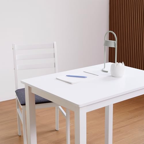 Seattle 3-Piece Wooden Dining Table Set for 2, Modern Farmhouse Kitchen Dining Room Set with Solid Wood Ladder Back Chairs for Small Space (White) - color: White