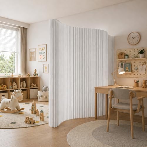 Accordion Room Divider, Folding Paper Partition Wall Divider | Freestanding Privacy Screen for Office, Commercial Layout, Home & Clothing Store, Easy to Store-White, L79in x H79in - color: White, size: 79"L x 79"H