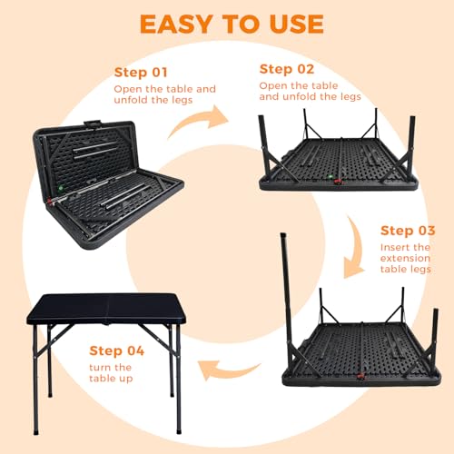 34" Square Folding Table, Portable Folding Card Table with Collapsible Legs & Carrying Handle, Plastic Tables for Camping,Picnic, Office, Party,Black - color: 34"-black(square)