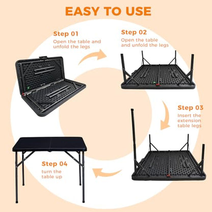 34" Square Folding Table, Portable Folding Card Table with Collapsible Legs & Carrying Handle, Plastic Tables for Camping,Picnic, Office, Party,Black - color: 34"-black(square)