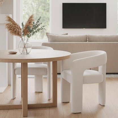 HNY Modern Velvet Barrel Single Dining Chair, Ivory | Upholstered Accent Armchair With Wide Seat Elegant Design For Living Room Bedroom Vanity And Small Spaces - color: Ivory Velvet