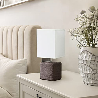 Simple Designs Petite Faux LT2072-BWN Stone Table Lamp with Fabric Shade, Brown with White Shade - color: Brown