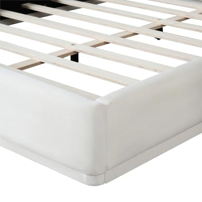 Merax Modern Queen Upholstered Bed Frame with Wingback, Soft Velvet Low Platform Bed, No Box Spring Needed, Easy Assemble, White - color: White, size: Queen