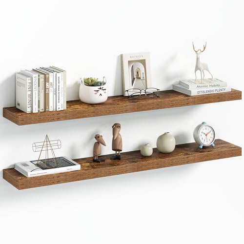 Vivelove 40 Inch Floating Shelves Wall Mounted for Display, 6.5 Deep Duty Shelves with Invisible Brackets for Living Room,Bedroom,Kitchen, Bathroom Storage & Decor,40" Wx6.5 Dx1.4 H - Rustic Brown - color: Rustic Brown, size: 40”Wx6.5”Dx1.4”H