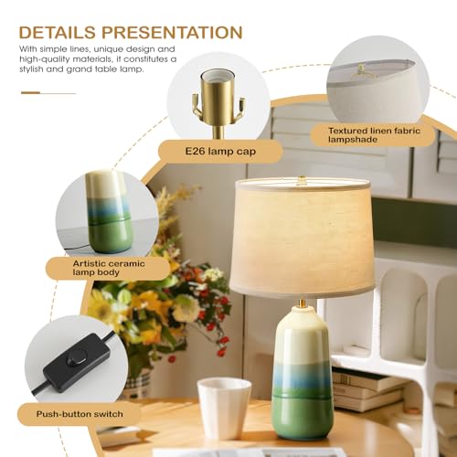 Misty Gradient Ceramic Eye-Caring SoftGlow Lamp with 3-Color Dimmable and Exquisite Round Shell for Room
