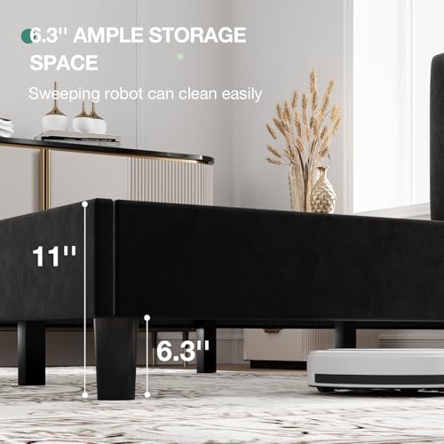 Novilla Full Size Bed Frame with Headboard, Full Bed Frame with Wooden Slats Support, Velvet Upholstered Headboard, No Box Spring Needed, Heavy Duty Feet, Easy Assembly, Black Velvet - color: Black Velvet, size: Full
