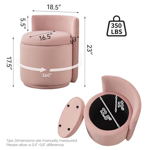 WUTUTUEE Velvet Vanity Chair with Storage, 360° Swivel Makeup Chair with Wave Back, No Assembly Small Accent Stool for Bedroom, Dressing, Living Room, Pink - color: Pink, size: Regular