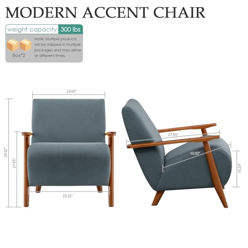 Home Accent Chair Mid Century Modern Accent Chair with Wood Frame, Linen Material Lounge Upholstered Armchair, Reading Chair, For Living Room, Bedroom,Office,Comfy Guest Waiting Room Chairs Blue - color: Blue, size: Linen