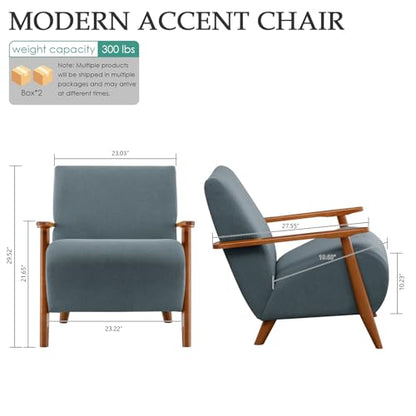 Home Accent Chair Mid Century Modern Accent Chair with Wood Frame, Linen Material Lounge Upholstered Armchair, Reading Chair, For Living Room, Bedroom,Office,Comfy Guest Waiting Room Chairs Blue - color: Blue, size: Linen