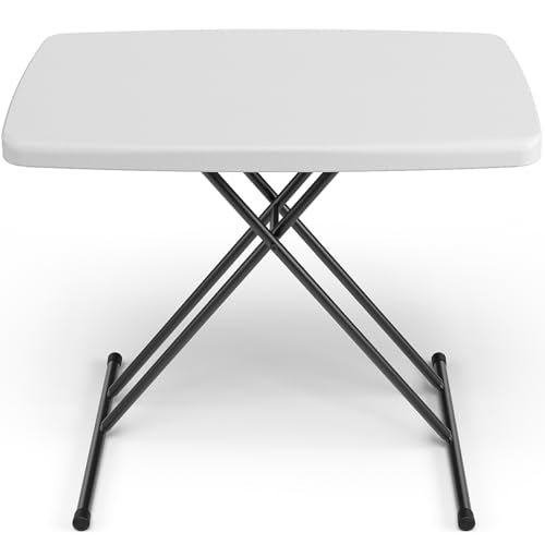 Folding Table 30 Inch - Small Desk Adjustable Height TV Tray for Laptop, Couch, Camping - Heavy Duty Utility Foldable Table for Small Spaces, No Assembly Required, White Granite - color: White, size: 30in×19.5in