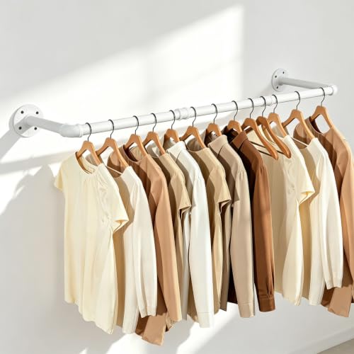 Industrial Iron Pipe Clothes Hanging Bar DIY Wall-Mounted Garment Rack Heavy Duty Clothing Rack for Bedroom, Laundry Room, Closet Storage (White 36 inch) - color: White, size: 36 Inch