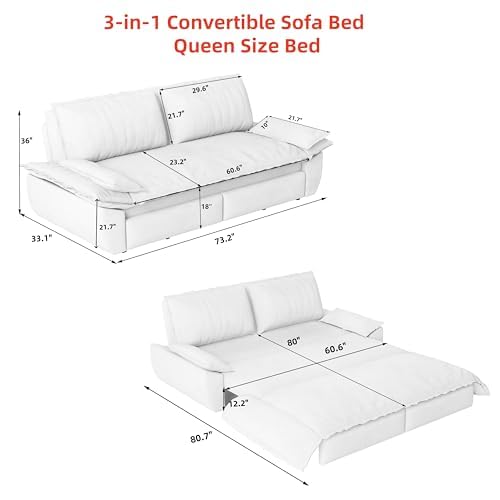 73" Convertible Queen Sofa Bed, Corduroy Pull Out Sofa Couch, Gray | Soft Corduroy Fabric Sleeper Loveseat with Pull Out Bed, Ideal for Apartments and Guest Rooms, Convertible Sleeper Sofa Bed - color: Q-grey-aw