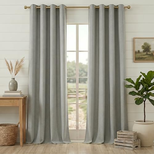 Anpark 100% Blackout Linen Curtains for Bedroom,Grey Black Out Curtains 72 Inch Long Farmhouse Thick Textured Window Curtains for Living Room,Grommet Room Darkening Curtains,52" W x 72" L,(2 Panels) - color: Grey, size: 52"W x 72"L (Pack of 2)