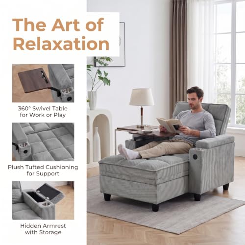 Convertible Sleeper Chair, Pull Out Sofa Bed with Adjustable Backrest & Hidden Storage Armrest, Single Sofa Recliner with USB Charging Port & Cup Holders for Living Room, Bedroom, Gray - color: C-gray-w6