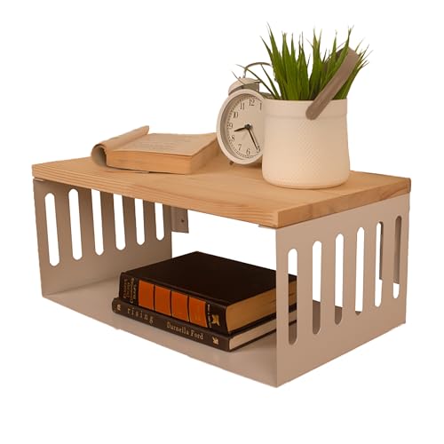 Floating Nightstand with White Metal Base, Wooden Top and Sturdy Metal Base, Minimalist Bedside Table, Wall Mounted Shelf, Bedside Shelf (Capetown) - color: Capetown