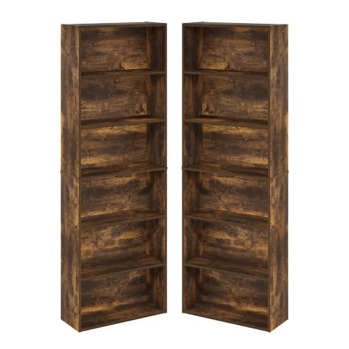 Furinno Jaya Book Shelf Set of 2, 6-Tier Bookshelf, Bookcase, 9.5 x 24.6 x 71, for Home Office, Living Room, Amber Pine - color: Amber Pine, size: Set of 2, 6-Tier
