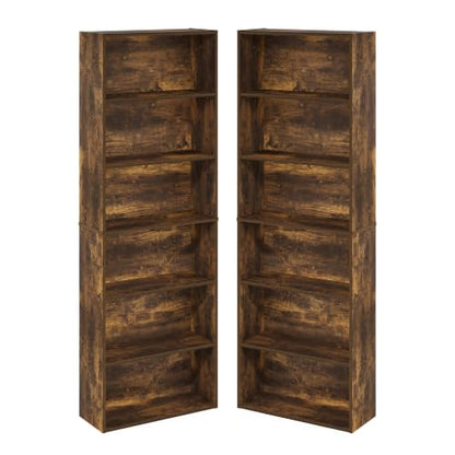 Furinno Jaya Book Shelf Set of 2, 6-Tier Bookshelf, Bookcase, 9.5 x 24.6 x 71, for Home Office, Living Room, Amber Pine - color: Amber Pine, size: Set of 2, 6-Tier