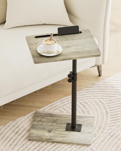 Masupu Sofa Arm Tray Table - 360° Swivel Height Adjustable End Table, Small Snack Side Table for Couch, C Shaped Table for Bed, Chair or TV Tray Table(Greige) - color: Greige