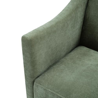 Penau Barrel Accent Chair, Chenille Upholstered Green Chair | Soft Chenille Upholstery, Enclosed Barrel Arms, Compact Lounge Seating For Living Room, Bedroom, Reading Nooks