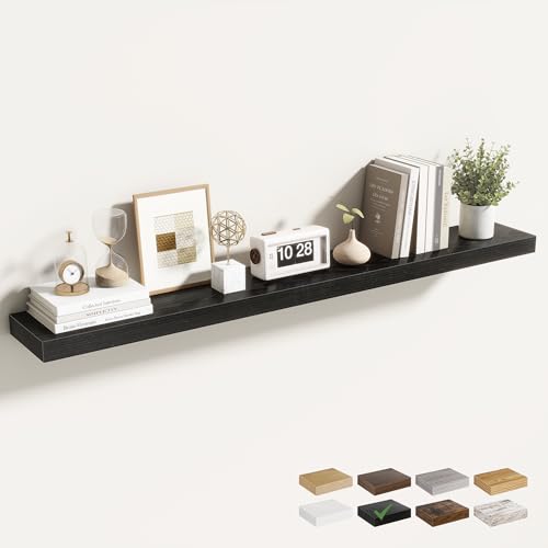 Acovy 48 Inch Floating Shelves for Wall 1 Pack, 48" Wall Shelves for Books, Storage, Decor, Wall Mounted Floating Shelf with Invisible Brackets for Kitchen, Living Room, Black - color: Black, size: 6.5"Wx48"L-1pc