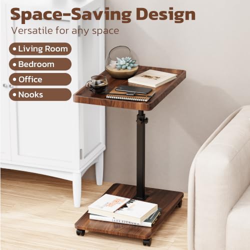 Large C-Shaped End Table, Swivel TV Tray, Couch Side Table Walnut | Adjustable Height 360° Swivel, Slide Under Sofa, Multi-Use Couch/Bed/Overbed Table, Small TV Dinner Tray For Couch Dining - color: Dark Walnut