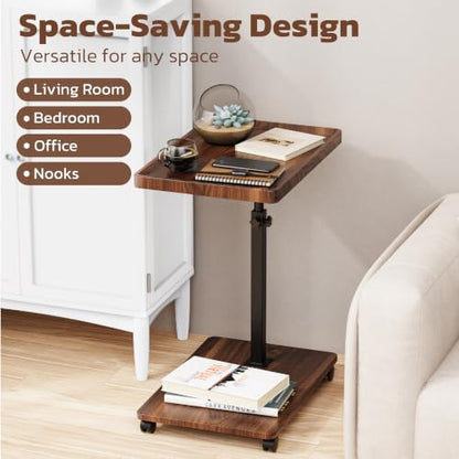 Large C-Shaped End Table, Swivel TV Tray, Couch Side Table Walnut | Adjustable Height 360° Swivel, Slide Under Sofa, Multi-Use Couch/Bed/Overbed Table, Small TV Dinner Tray For Couch Dining - color: Dark Walnut