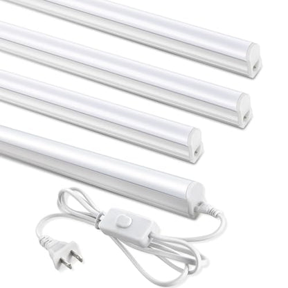 (4 Pack) 4FT T5 LED Shop Light,6500K,20W,2300LM(Super Bright White) Linkable LED Integrated Fixture,Garage Ceiling and Cabinet Light,Strip Light,Corded Electric with ON/Off Switch - size: 4 PACK