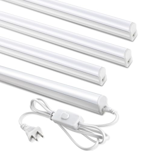 (4 Pack) 4FT T5 LED Shop Light,6500K,20W,2300LM(Super Bright White) Linkable LED Integrated Fixture,Garage Ceiling and Cabinet Light,Strip Light,Corded Electric with ON/Off Switch - size: 4 PACK