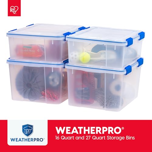 IRIS USA 3-Pack 16 Qt Storage Bins with Gasket Lids, Clear/Blue | WeatherPro seal protects shoes, crafts, documents and supplies from dust and moisture - size: 16 Qt. - 3 Pack
