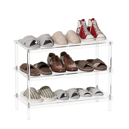 Aquiver 3-Tier Acrylic Shoe Rack - Modern Freestanding Shoe Storage Shelf for Entryway, Closet - 25.6'' L x 11.8'' W x 20.3'' H, Easy Assembly & Clean - size: 25.6''L x 11.8''D x 20.3''H