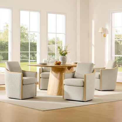 CHITA Upholstered Dining Chairs Set of 4 with Hidden Casters, Oatmeal | Fully Assembled Modern Dining Chair with Backrest & Wood Armrest, Chenille Barrel Chairs for Dining Room, Kitchen Chairs - color: Oatmeal, size: set of 4