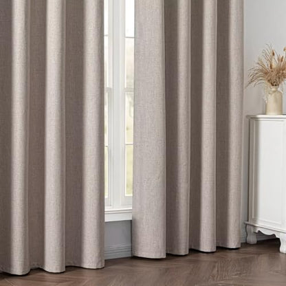 100% Blackout Curtains 84 inch Length 2 Panels Faux Linen Long Drapes for Bedroom Nursery Living Room Black Out Room Darkening Curtain Thermal Insulated Back Tab Rod Pocket(W52 x L84, Beige) - color: Beige, size: 52"W x 84"L (Pack of 2)