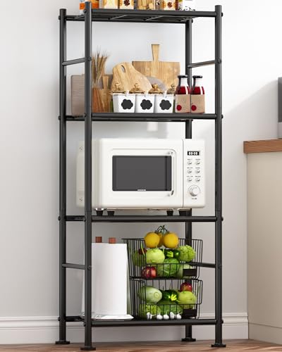 Sakugi Storage Shelves - 4 Tier Shelf Organizer, Heavy Duty Garage Shelving Unit with Leveling Feet, Stable Metal Shelves Organizer for Pantry, Kitchen and Closet, 18.4" W x 12.6" D x 44.2" H, Black - color: Black, size: 18.4W×12.6D×44.2H(4T)